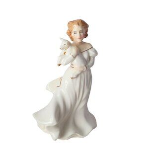 Vintage Royal Doulton Lambing Time HN3855 Porcelain Lady Figurine